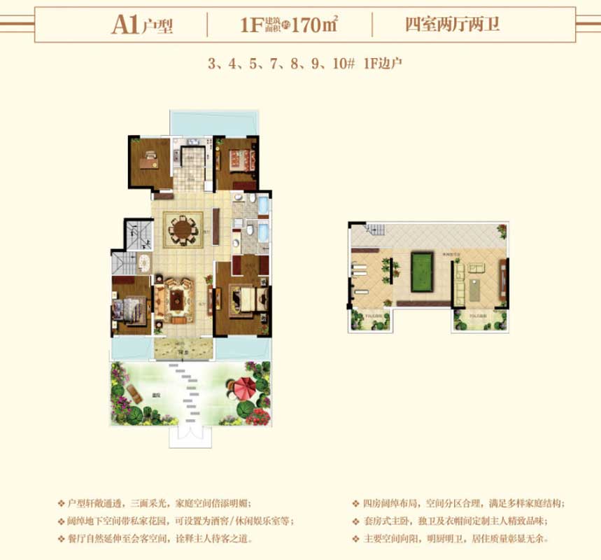 開元上府 洋房A1戶型 170㎡四室兩廳兩衛(wèi)