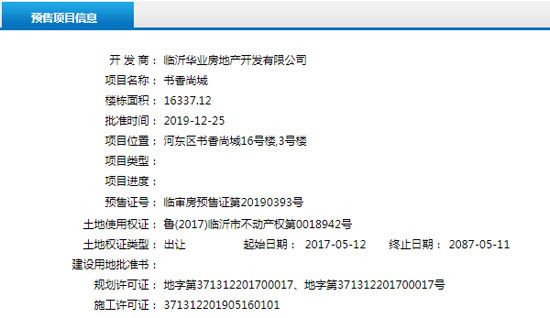 12月下旬臨沂共16項目獲預售證 共批準34棟樓