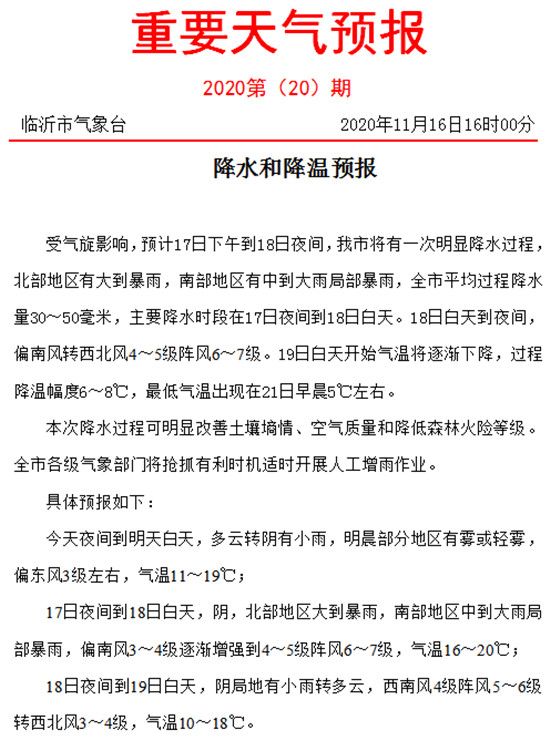 大降溫！臨沂有中雨，局部大雨！壓箱底的棉衣要派上用場了！